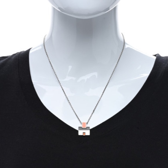 HERMES Palladium Lacquered Eileen Pendant Necklace Orange Fonce - Picture 4 of 5